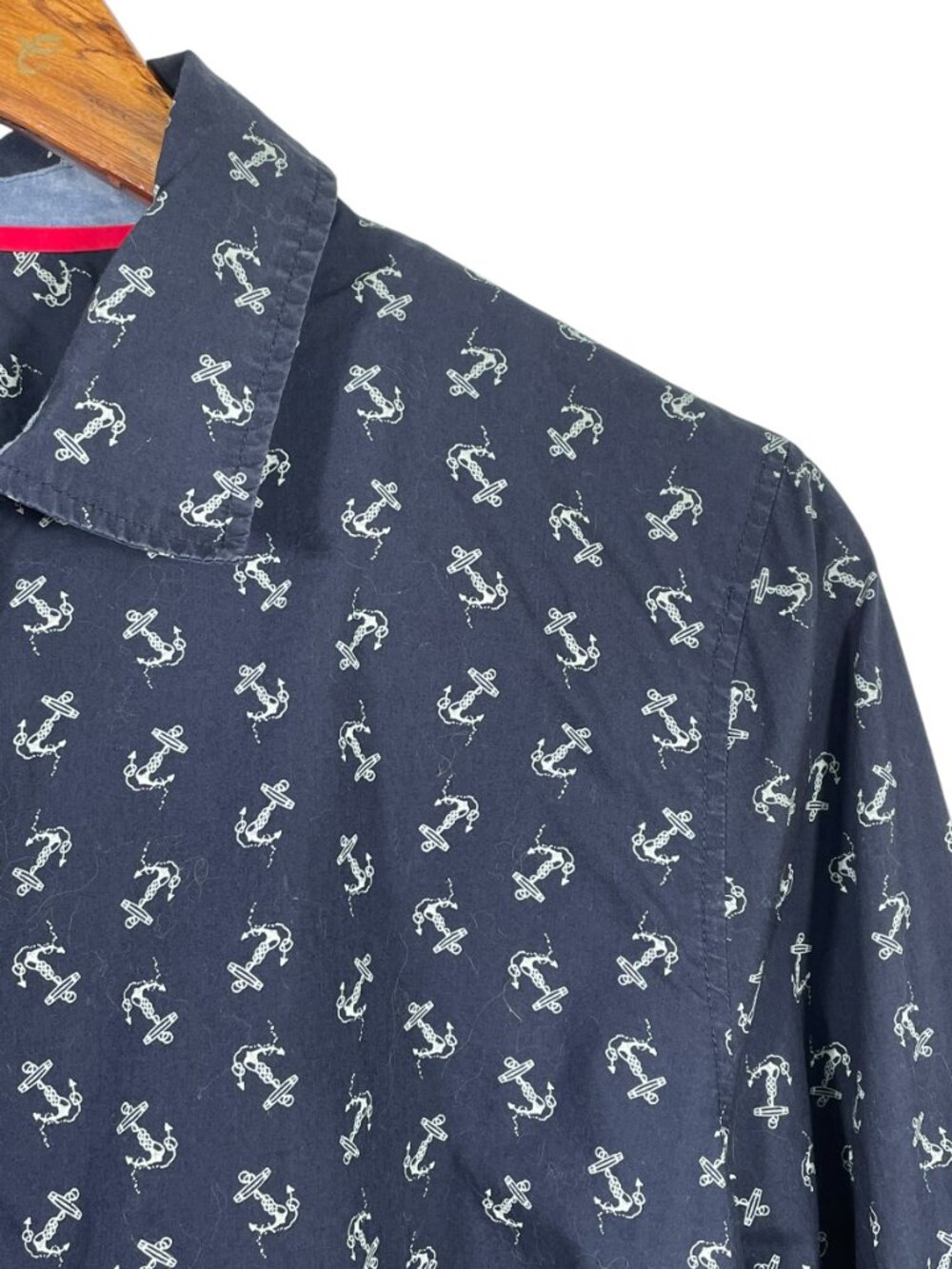 Talbots Anchor Print Navy Button Down Shirt Cotton Nautical Prep Size 12 - Picture 5 of 9